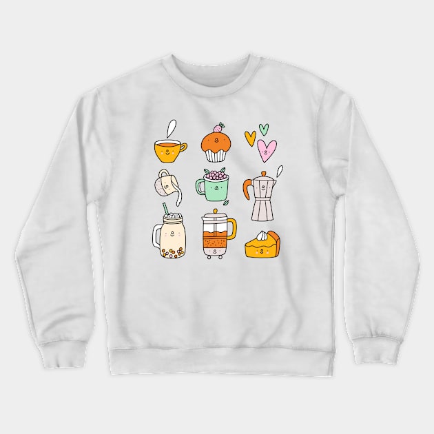 Cute coffee and tea cartoon characters Crewneck Sweatshirt by Stolenpencil